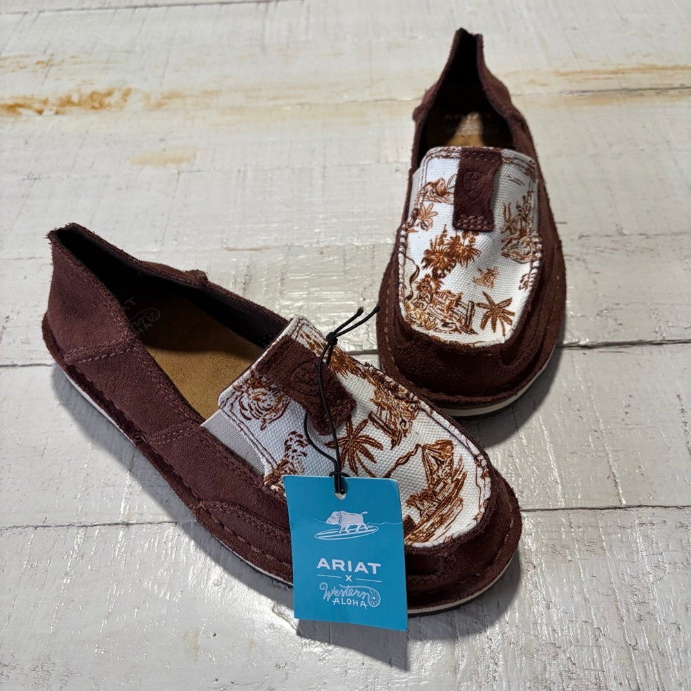 Ariat x Western Aloha Cruiser NWT size 6 Suede Slip On Loafers‎ Printed Canvas - Picture 12 of 12